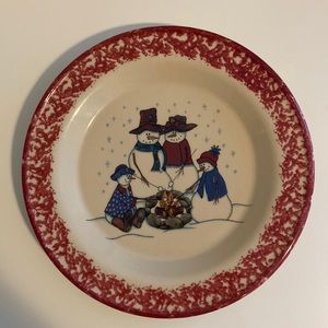 Roseville Spongeware Christmas / Holiday Snowmen Plate